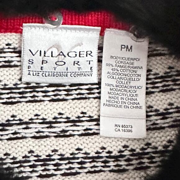 Vtg Villager Sport Petite M Fair Isle Sweater Faux Fur Collar Full Zip Holiday - Picture 3 of 10